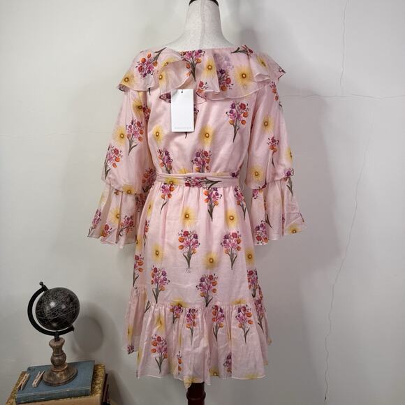 Borgo de Nor Pink Floral Ruffle Cotton Voile LouLou Dress Size US 6 NWT Romantic - Picture 9 of 12